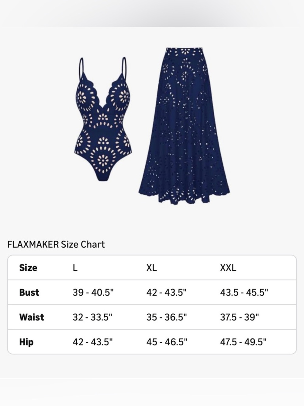 Flaxmaker One Piece Petal Hollow V Neck Swimsuit and Skirt Blue XL NWT - Picture 7 of 11
